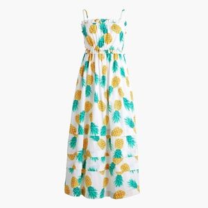 J. Crew White and Yellow Pineapple Print Midi Dress